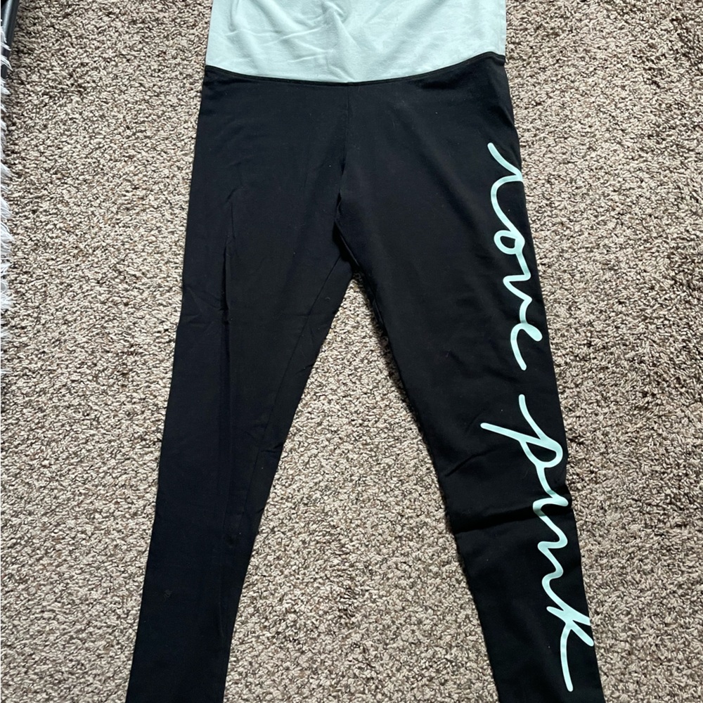 VS PINK MINT BLACK LEGGINGS MEDIUM